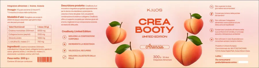 Etichetta Crea Booty con ingredienti completi